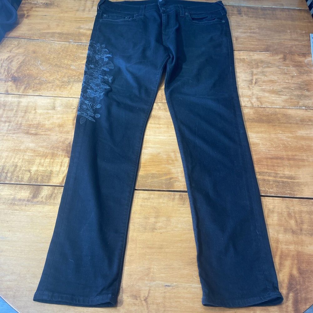 True Religion Jeans Mens 38x33 Black Rocco Relaxed Skinny Stretch‎ Denim Faded